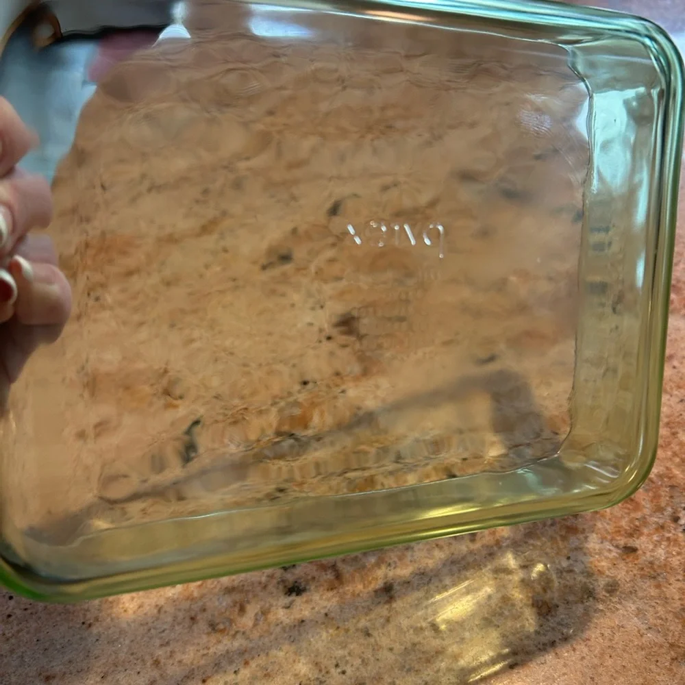 PYREX #7211  8”x6”x2”Translucent Green Glass Baking Dish Made in USA Vintage